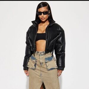 puff leather bomber